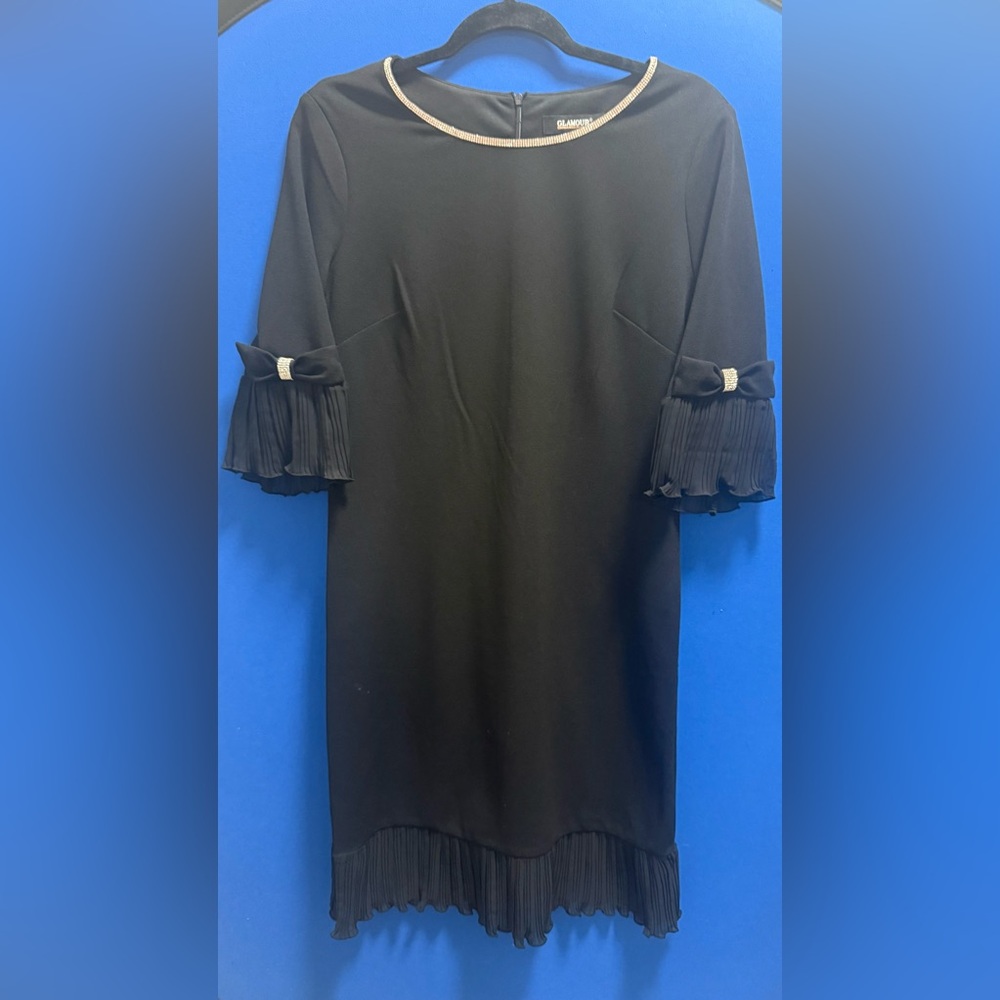 Glamour Black Dress with Pleated Sleeves Valentine’s Day